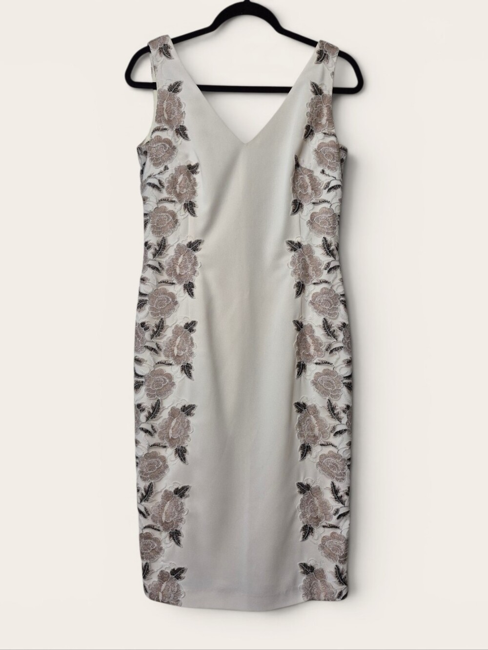Gina Bacconi NWT Cream and Brown Floral Embroidery Lined Dress 8